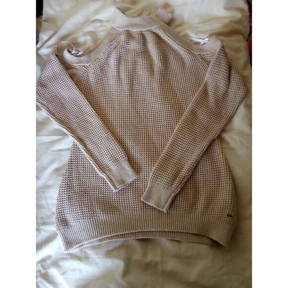 Guess Cold Shoulder Sweater Womens Beige Knit Los Angeles Top Sweater Xlarge - Picture 1 of 16